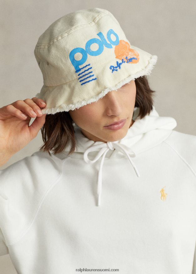 Ralph Lauren naiset logo sun & waves puuvilla ämpärihattu 0Z24ZR5573 kerma multi