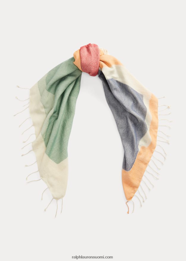 Ralph Lauren naiset abstrakti kuvioinen puuvillahuivi 0Z24ZR9731 kerma multi