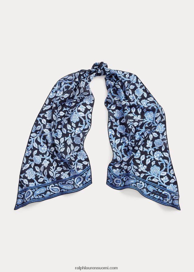 Ralph Lauren naiset foulard mulberry silkki habotai huivi 0Z24ZR5586 sininen/valkoinen multi