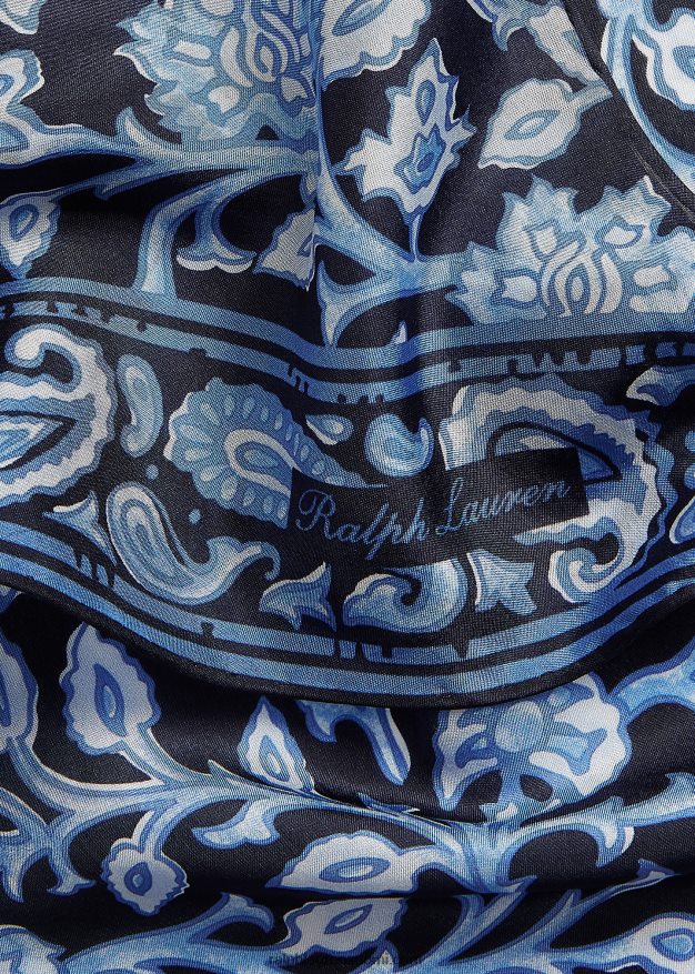 Ralph Lauren naiset foulard mulberry silkki habotai huivi 0Z24ZR5586 sininen/valkoinen multi