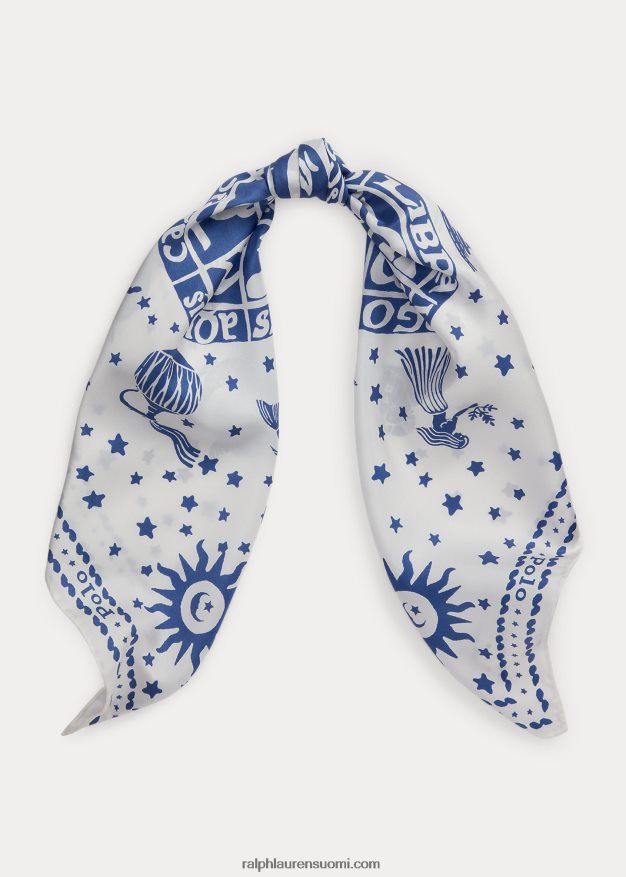 Ralph Lauren naiset horoskooppi-aiheinen silkkihuivi 0Z24ZR5531 pergamentti kerma/laivasto