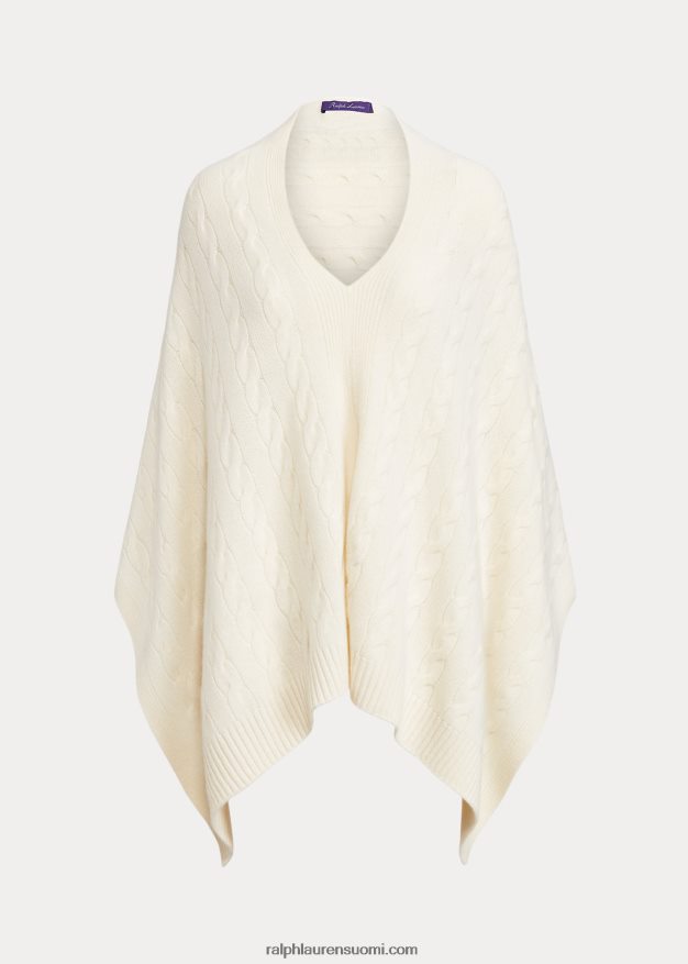 Ralph Lauren naiset kaapelikashmir poncho huivi 0Z24ZR5593 pergamentti kerma