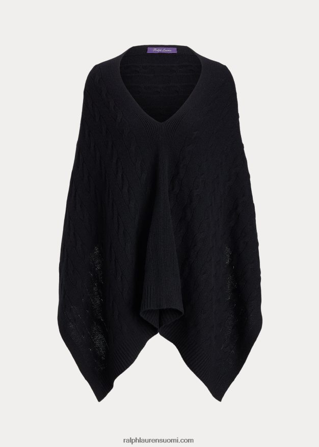 Ralph Lauren naiset kaapelikashmir poncho huivi 0Z24ZR5595 musta