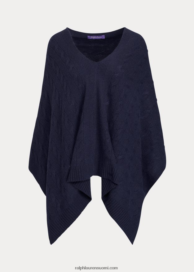 Ralph Lauren naiset kaapelikashmir poncho huivi 0Z24ZR5596 laivasto