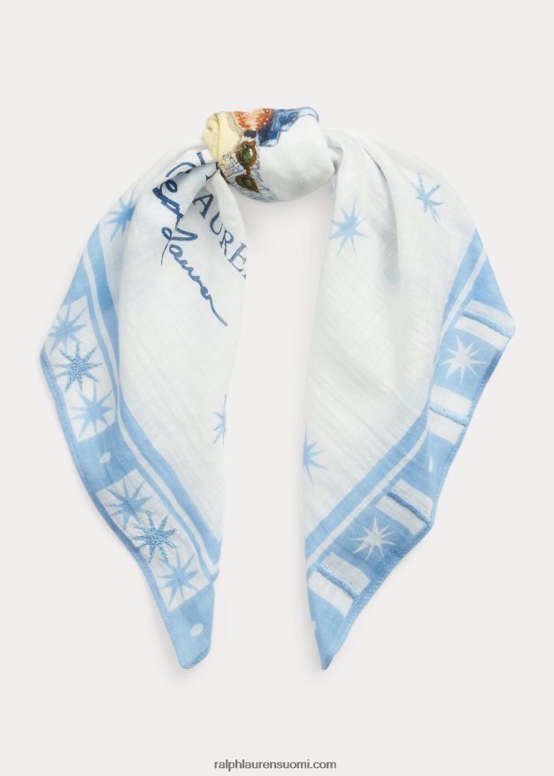 Ralph Lauren naiset poolokarhu puuvillahuivi 0Z24ZR5560 kerma/sininen