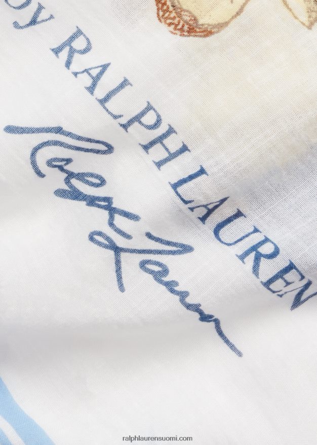 Ralph Lauren naiset poolokarhu puuvillahuivi 0Z24ZR5560 kerma/sininen