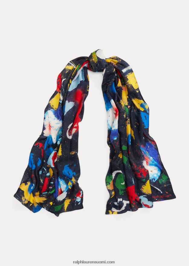 Ralph Lauren naiset print pashmina huivi 0Z24ZR5481 lux navy multi