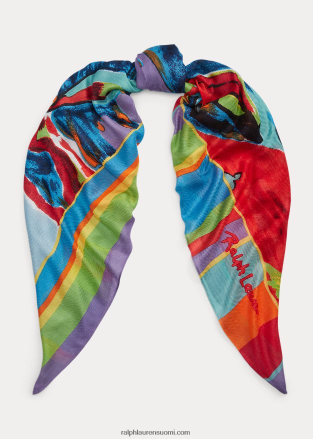 Ralph Lauren naiset purjevene-aiheinen villasekoitehuivi 0Z24ZR5555 punainen multi