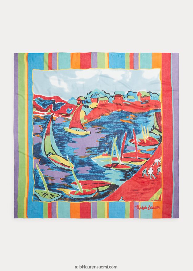 Ralph Lauren naiset purjevene-aiheinen villasekoitehuivi 0Z24ZR5555 punainen multi