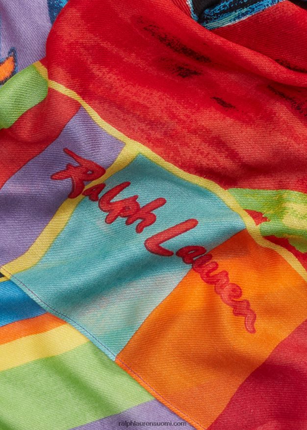 Ralph Lauren naiset purjevene-aiheinen villasekoitehuivi 0Z24ZR5555 punainen multi