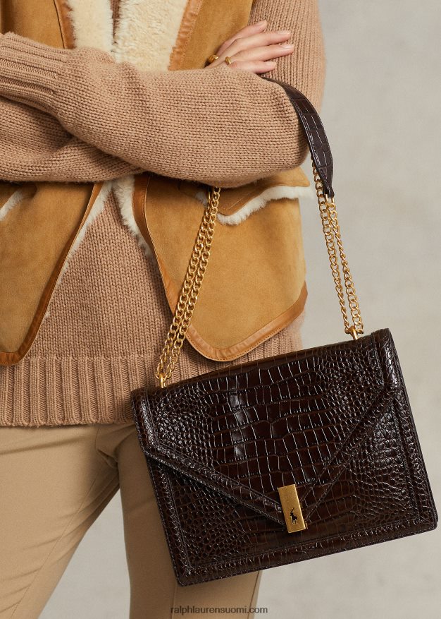 Ralph Lauren naiset polo id croc-kuvioitu kirjekuoriketjulaukku 0Z24ZR5170 suklaa