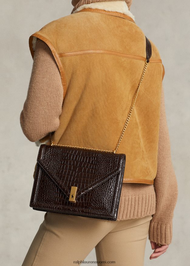 Ralph Lauren naiset polo id croc-kuvioitu kirjekuoriketjulaukku 0Z24ZR5170 suklaa
