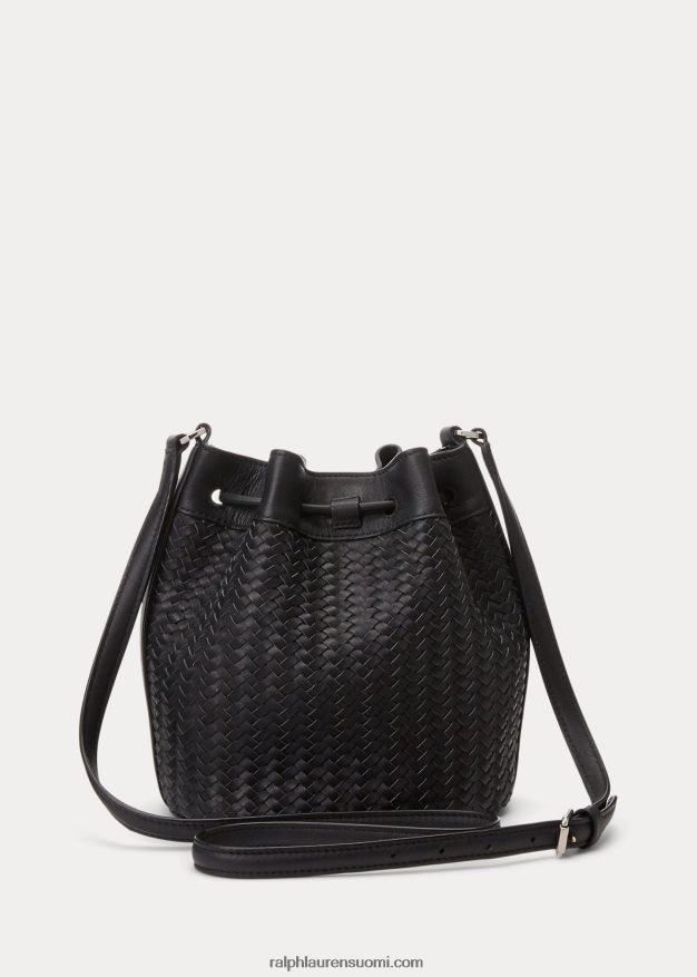 Ralph Lauren naiset kudottu keskikokoinen andie kiristysnyörillinen laukku 0Z24ZR5341 musta