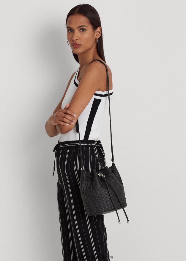 Ralph Lauren naiset kudottu keskikokoinen andie kiristysnyörillinen laukku 0Z24ZR5341 musta