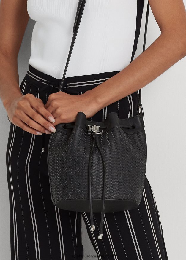 Ralph Lauren naiset kudottu keskikokoinen andie kiristysnyörillinen laukku 0Z24ZR5341 musta