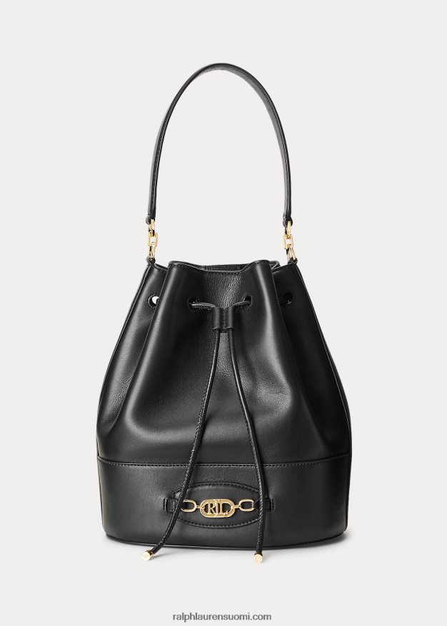 Ralph Lauren naiset nahkainen iso andie kiristysnyörillinen laukku 0Z24ZR5350 musta