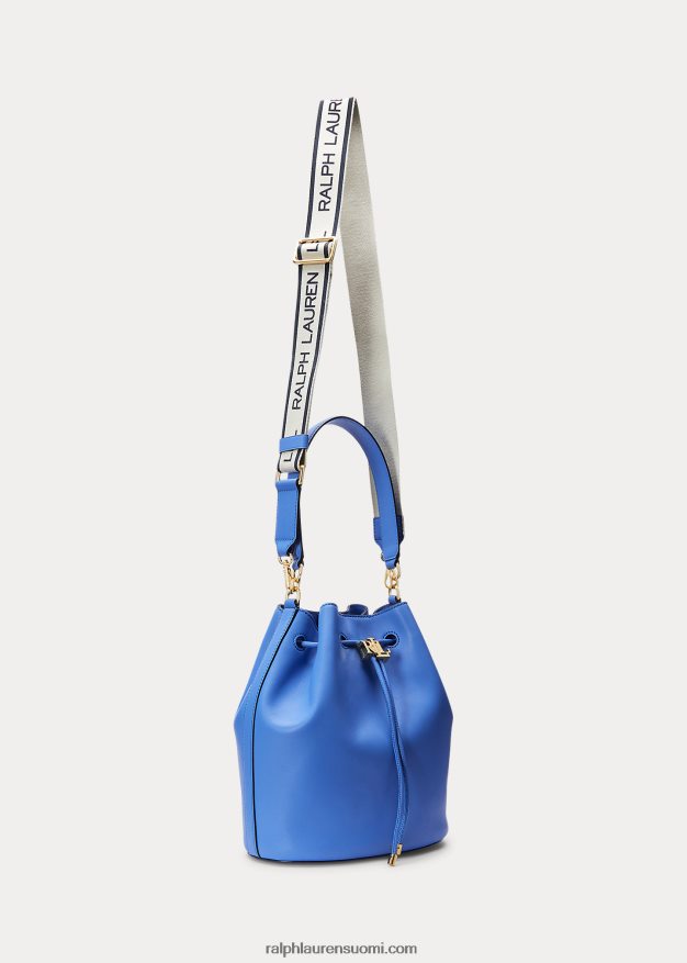 Ralph Lauren naiset nahkainen iso andie kiristysnyörillinen laukku 0Z24ZR5451 uuden englannin sininen
