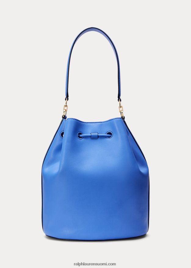 Ralph Lauren naiset nahkainen iso andie kiristysnyörillinen laukku 0Z24ZR5451 uuden englannin sininen