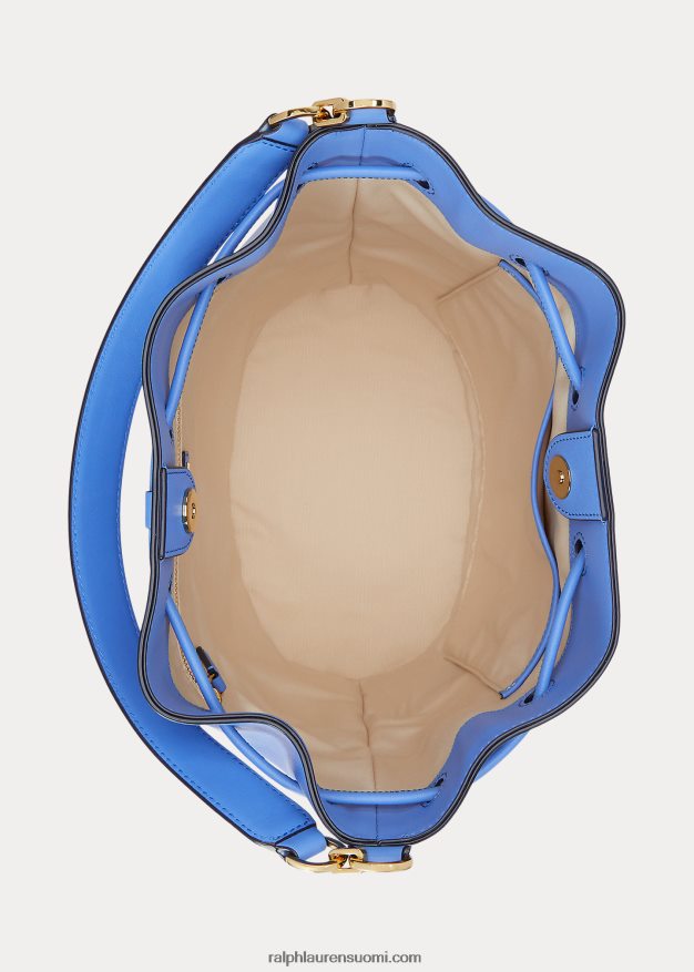 Ralph Lauren naiset nahkainen iso andie kiristysnyörillinen laukku 0Z24ZR5451 uuden englannin sininen