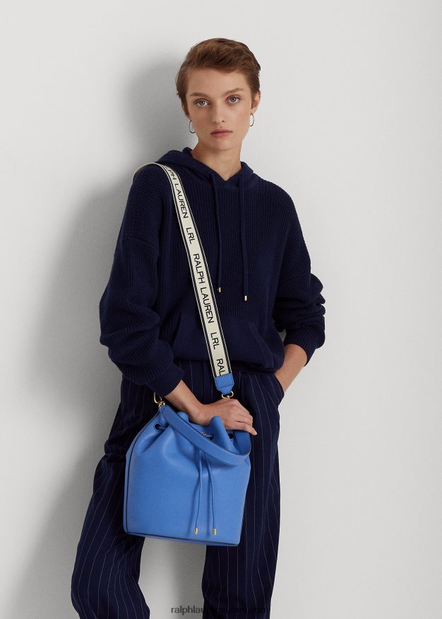 Ralph Lauren naiset nahkainen iso andie kiristysnyörillinen laukku 0Z24ZR5451 uuden englannin sininen