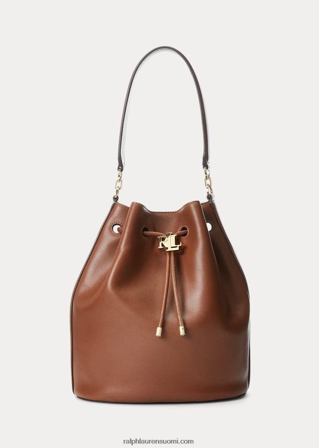 Ralph Lauren naiset nahkainen iso andie kiristysnyörillinen laukku 0Z24ZR5453 rusketus