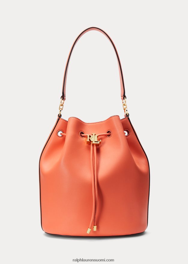 Ralph Lauren naiset nahkainen iso andie kiristysnyörillinen laukku 0Z24ZR5454 sataman koralli