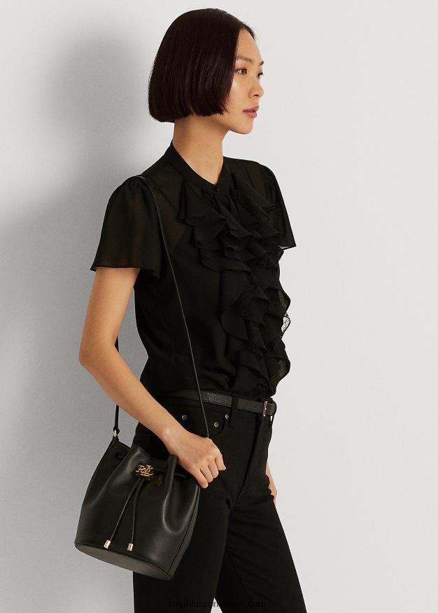 Ralph Lauren naiset nahkainen medium andie kiristysnauhakassi 0Z24ZR5345 musta