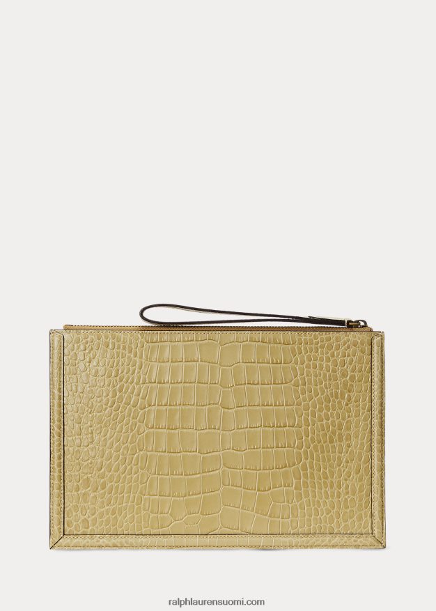 Ralph Lauren naiset kohokuvioitu nahkainen kirjekuorikytkin 0Z24ZR5238 hiekka