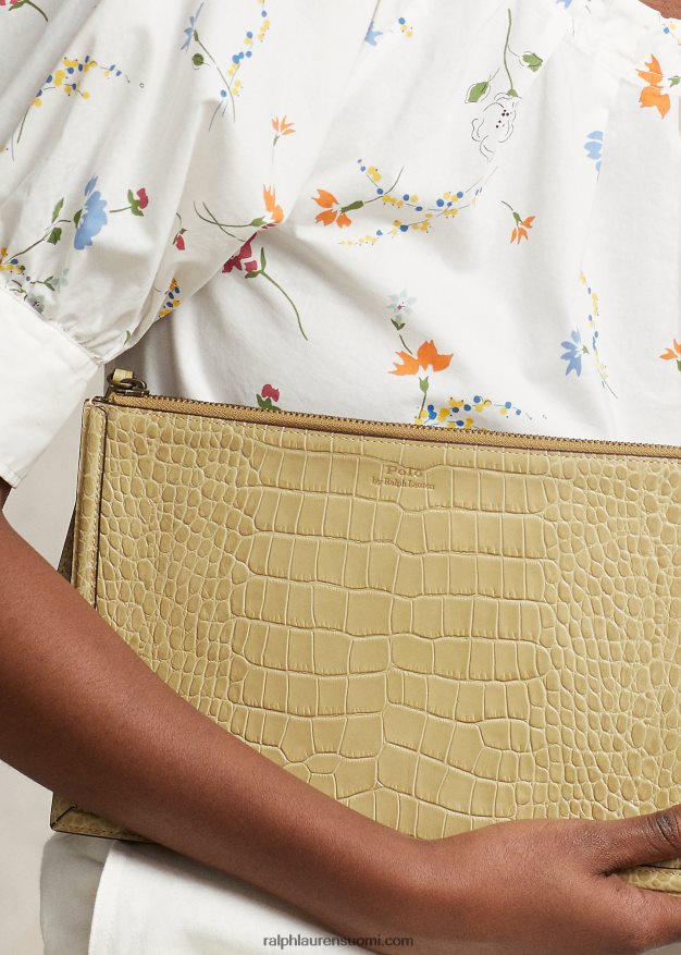 Ralph Lauren naiset kohokuvioitu nahkainen kirjekuorikytkin 0Z24ZR5238 hiekka