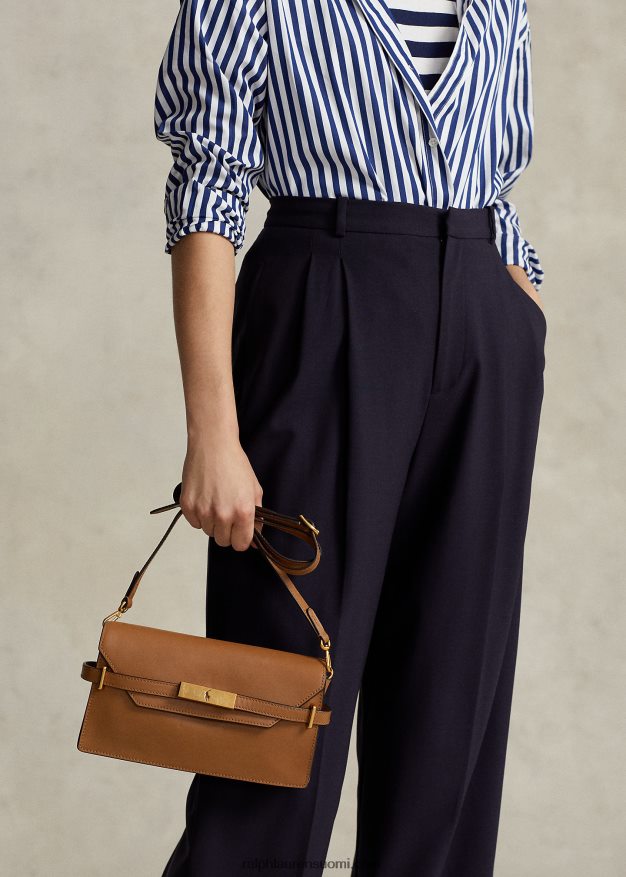 Ralph Lauren naiset polo id nahkainen crossbody-kytkin 0Z24ZR5183 rusketus