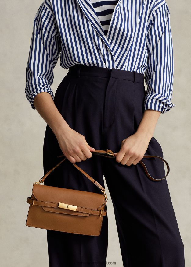 Ralph Lauren naiset polo id nahkainen crossbody-kytkin 0Z24ZR5183 rusketus