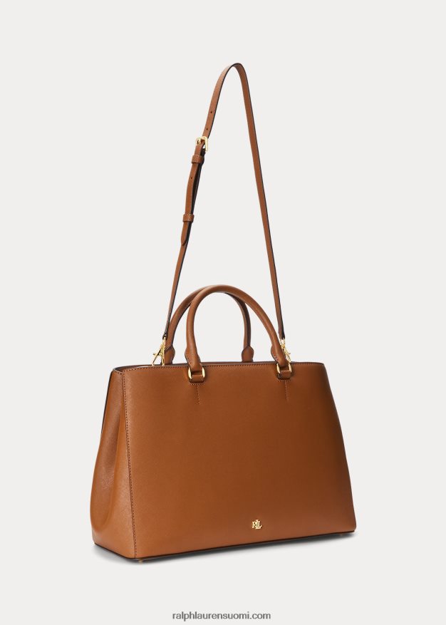 Ralph Lauren naiset crosshatch nahkainen iso hannalaukku 0Z24ZR5411 rusketus