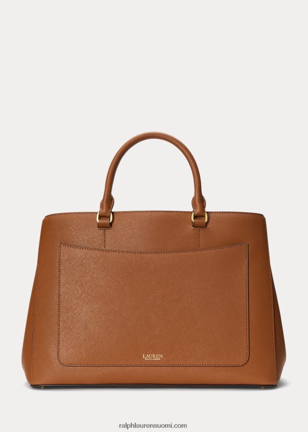 Ralph Lauren naiset crosshatch nahkainen iso hannalaukku 0Z24ZR5411 rusketus