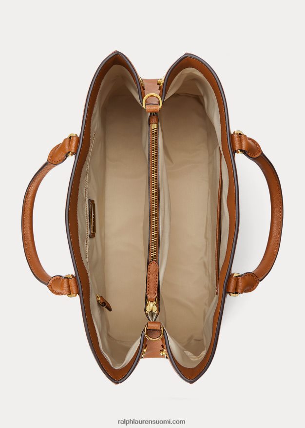 Ralph Lauren naiset crosshatch nahkainen iso hannalaukku 0Z24ZR5411 rusketus