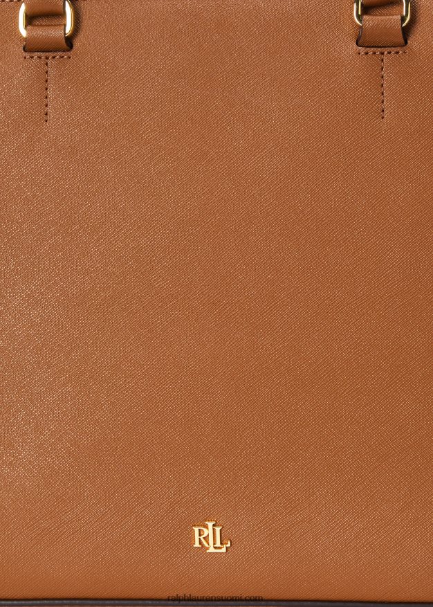 Ralph Lauren naiset crosshatch nahkainen iso hannalaukku 0Z24ZR5411 rusketus