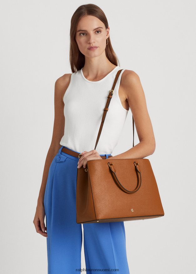 Ralph Lauren naiset crosshatch nahkainen iso hannalaukku 0Z24ZR5411 rusketus