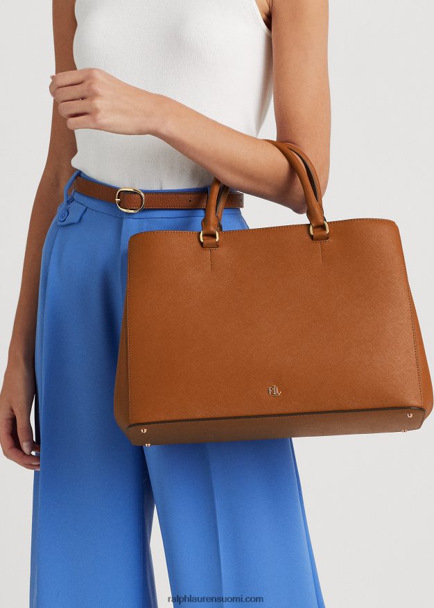 Ralph Lauren naiset crosshatch nahkainen iso hannalaukku 0Z24ZR5411 rusketus