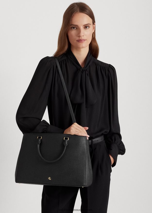 Ralph Lauren naiset crosshatch nahkainen iso hannalaukku 0Z24ZR5412 musta