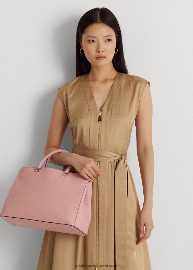 Ralph Lauren naiset crosshatch nahkainen iso hannalaukku 0Z24ZR5414 ruusunrusketus