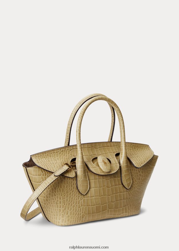 Ralph Lauren naiset kohokuvioitu nahkainen keskikokoinen bellport-laukku 0Z24ZR5227 hiekka