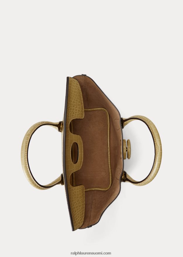 Ralph Lauren naiset kohokuvioitu nahkainen keskikokoinen bellport-laukku 0Z24ZR5227 hiekka