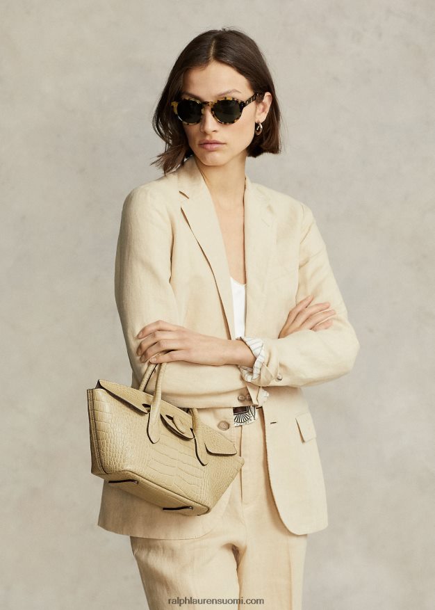 Ralph Lauren naiset kohokuvioitu nahkainen keskikokoinen bellport-laukku 0Z24ZR5227 hiekka