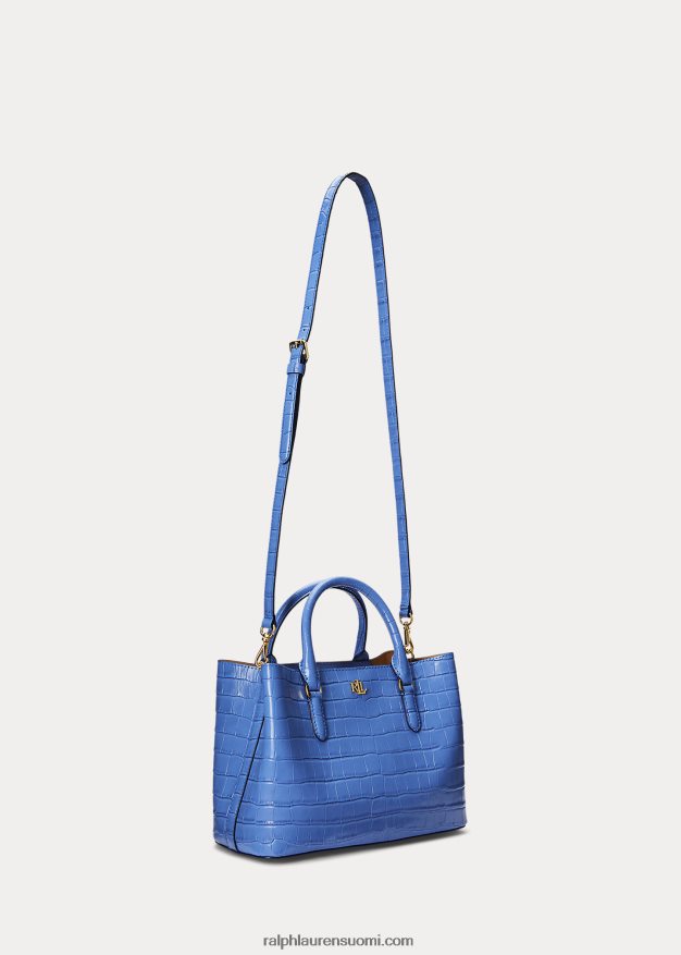 Ralph Lauren naiset kohokuvioitu nahkainen keskikokoinen marcy-laukku 0Z24ZR5457 uuden englannin sininen