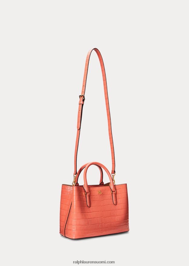 Ralph Lauren naiset kohokuvioitu nahkainen keskikokoinen marcy-laukku 0Z24ZR5458 sataman koralli