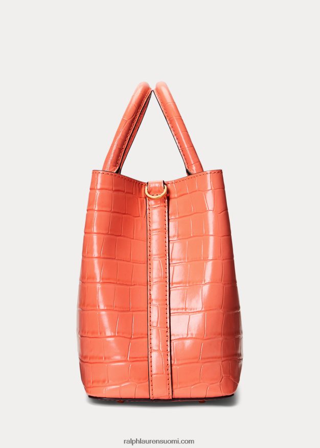 Ralph Lauren naiset kohokuvioitu nahkainen keskikokoinen marcy-laukku 0Z24ZR5458 sataman koralli