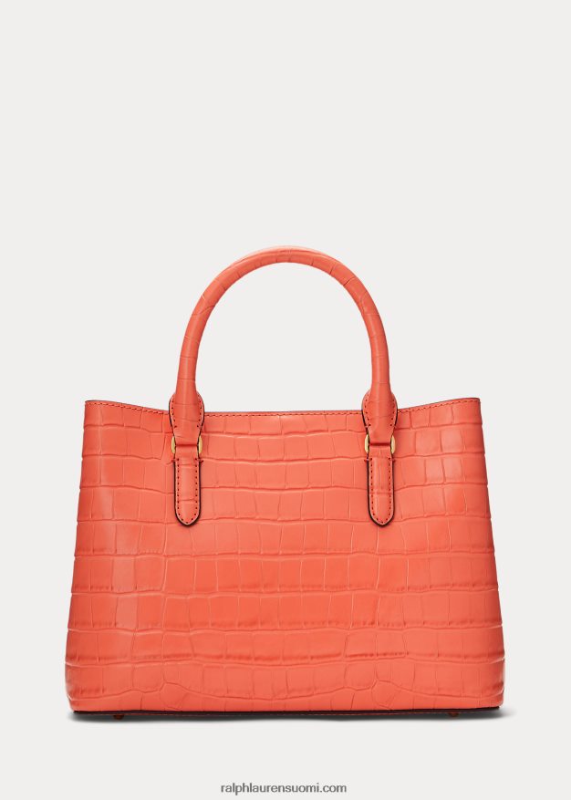 Ralph Lauren naiset kohokuvioitu nahkainen keskikokoinen marcy-laukku 0Z24ZR5458 sataman koralli