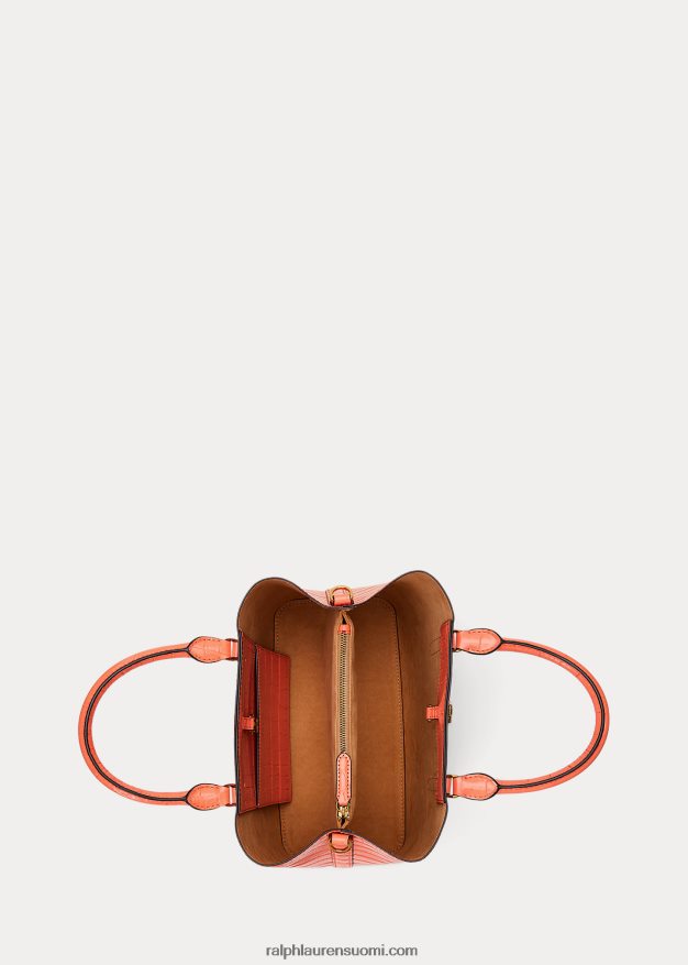 Ralph Lauren naiset kohokuvioitu nahkainen keskikokoinen marcy-laukku 0Z24ZR5458 sataman koralli