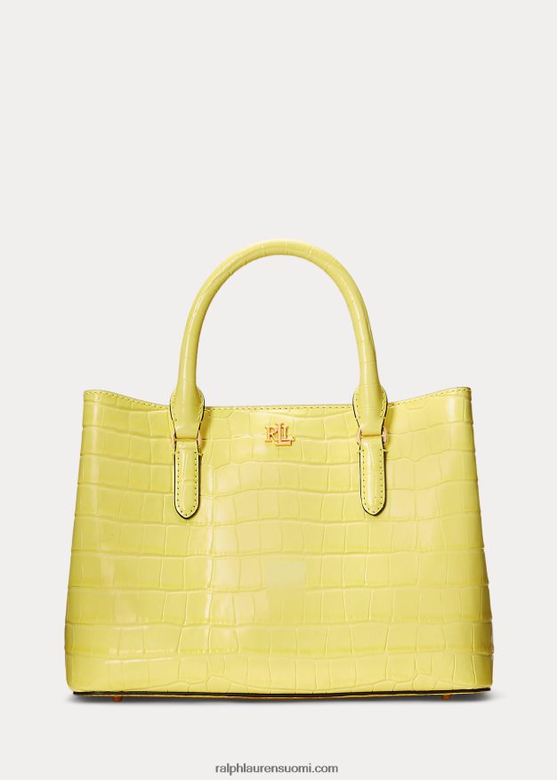 Ralph Lauren naiset kohokuvioitu nahkainen keskikokoinen marcy-laukku 0Z24ZR5459 aurinkokalan keltainen