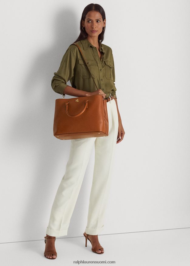 Ralph Lauren naiset nahkainen iso marcy-laukku 0Z24ZR5358 rusketus