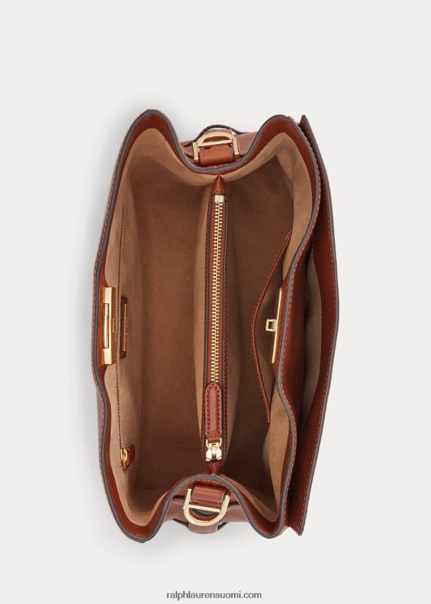Ralph Lauren naiset nahkainen keskikokoinen peyton-laukku 0Z24ZR5409 rusketus